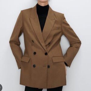 Zara Double Breasted Buttoned Blazer in Toffee